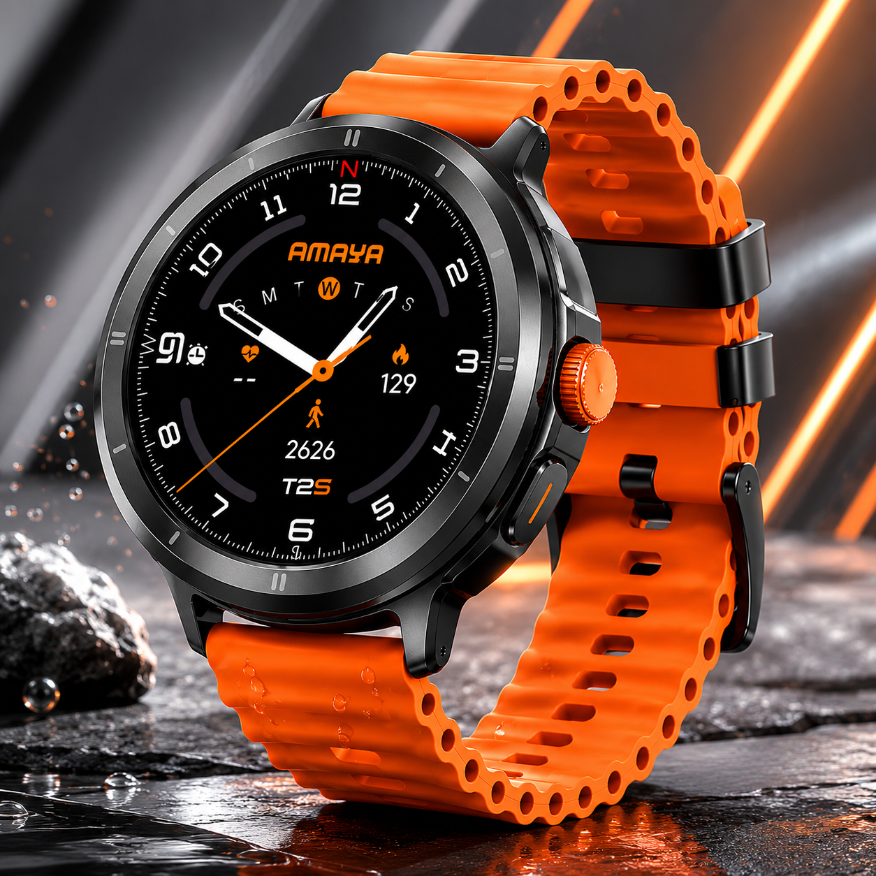 AMAYA ASW-10 Smartwatch AMOLED 1,43" Bluetooth Anrufe Fitnessuhr IP68 Orange