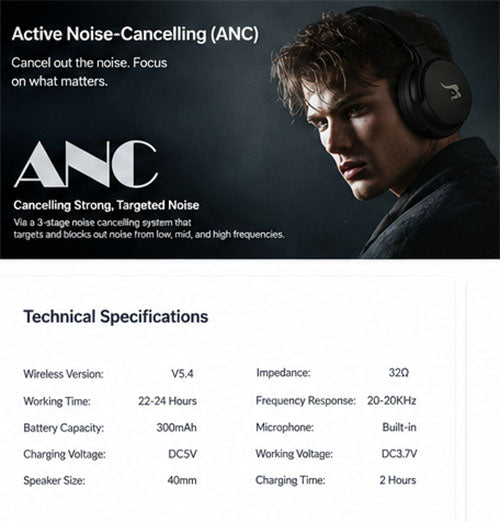 BUFF THUNDERA Wireless Noise Cancelling Kopfhörer-Weiß