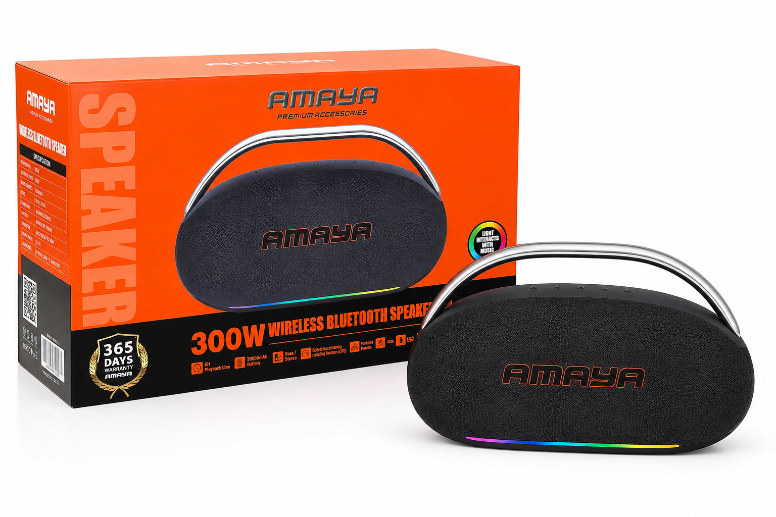 AMAYA 300W Bluetooth tragbare Lautsprecher Boombox RGB Licht USB AUX TF Akku Box