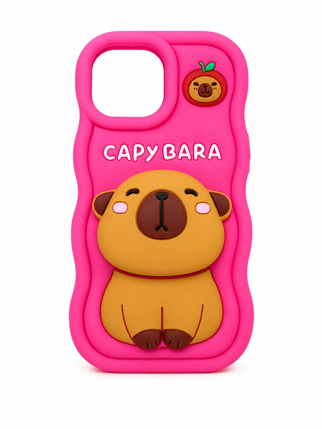 3D Silikon Handyhülle mit Capybara Pop-Up Funktion & Handyhalter | Stoßfest | Weiches Case für iPhone 13 / 14 / 15, Pink