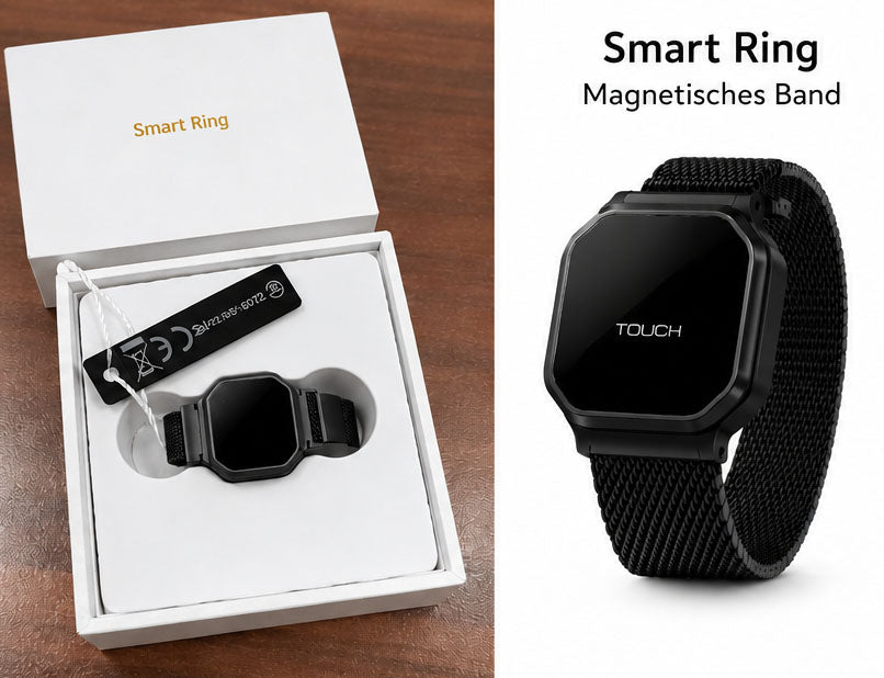 Smart Ring mit Touch-Display | Magnetisches Metallring | QWatch Pro | Schwarz