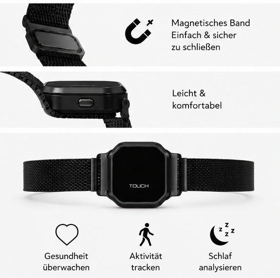 Smart Ring mit Touch-Display | Magnetisches Metallring | QWatch Pro | Schwarz