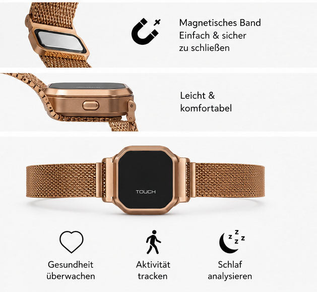 Smart Ring mit Touch-Display | Magnetisches Metallring | QWatch Pro | Roségold