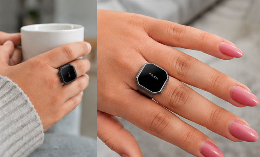 Smart Ring mit Touch-Display | Magnetisches Metallring | QWatch Pro | Schwarz