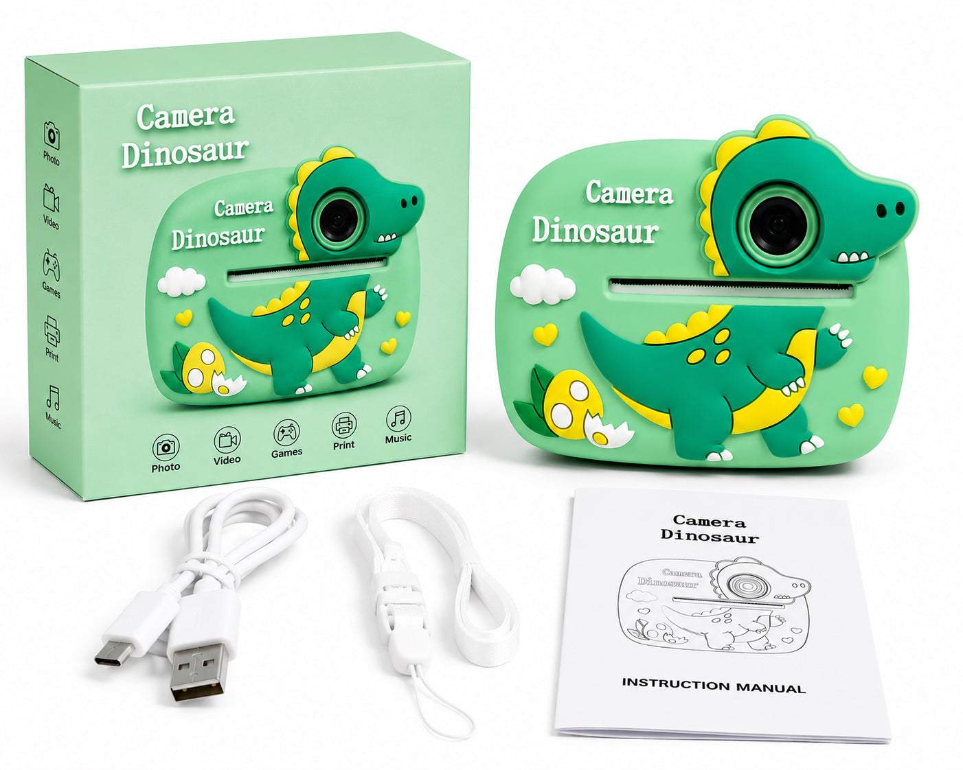 Kinderkamera mit Sofortdruck Dinosaurier Kamera Foto Video Spiele MP3 Grün