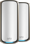 NETGEAR Orbi 970 Series Quad-Band WiFi 7 Mesh Netzwerksystem (RBE972S), Router + 1 Satelliten-Extender, Sicherheitsfunktionen, bis zu 27 Gbit/s, deckt bis zu 200 Geräte, 10-Gig-Internet-Port
