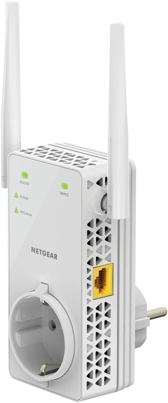 Netgear WLAN Repeater EX6130 WLAN Verstärker, integrierte Steckdose, AC1200 Dual Band WiFi, Abdeckung 2 bis 3 Räume & 20 Geräte, Geschwindigkeit bis zu 1200 MBit/s ,‎Weiß