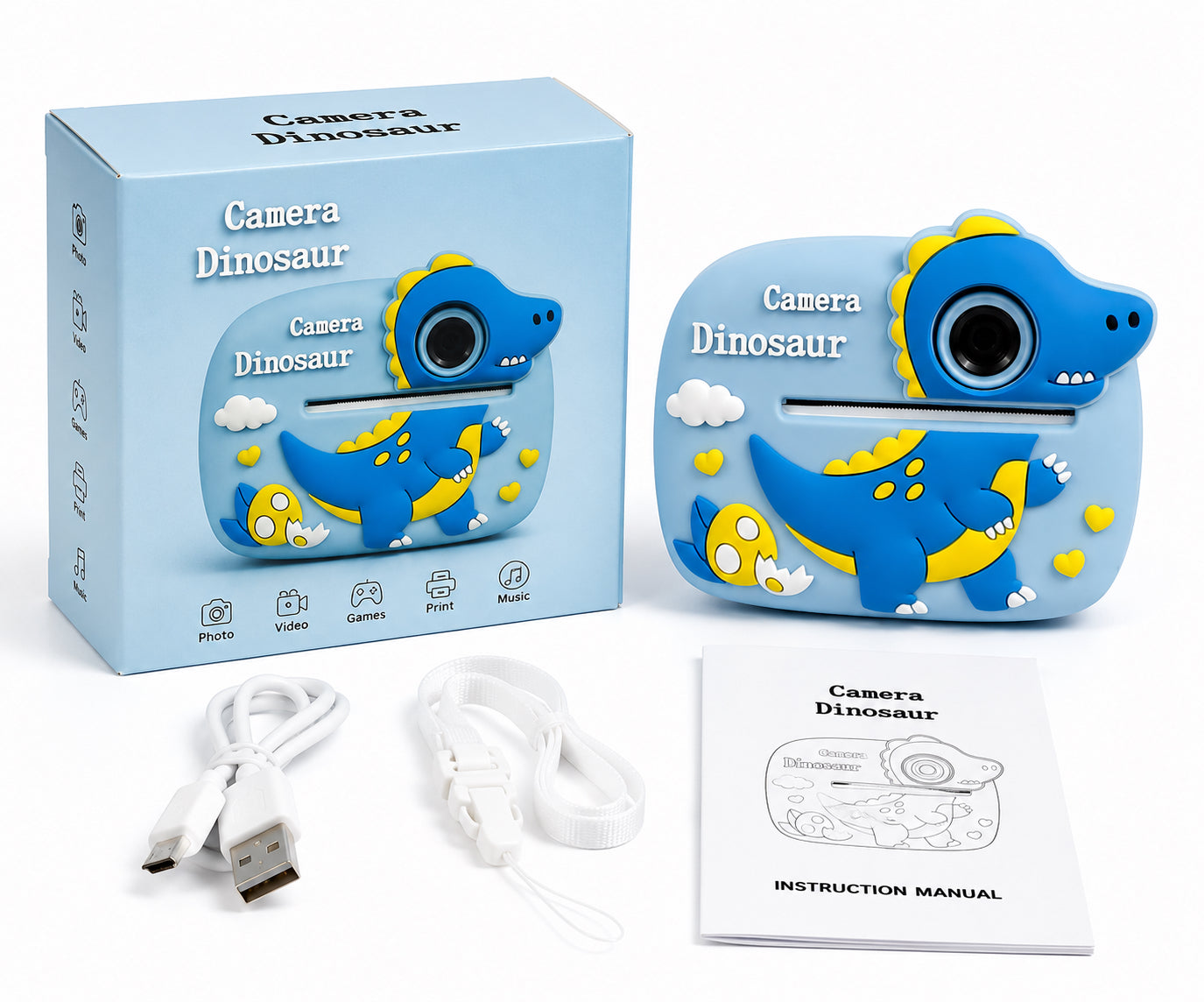 Kinderkamera mit Sofortdruck Dinosaurier Kamera Foto Video Spiele MP3 Blau