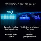 NETGEAR Orbi 770 Serie Tri-Band WiFi 7 Mesh-Netzwerksystem (RBE772) – Router + 1 Satellit-Repeater, Sicherheitsfunktionen, bis zu 11 Gbit/s, Abdeckung bis 360 m2, 100 Geräte, 2,5 GB Internetanschluss