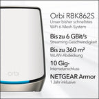 NETGEAR Orbi WiFi 6 Mesh WLAN System (RBK862S) | Triband Mesh, Router mit 1 Satelliten-Repeater, Abdeckung von bis zu 360 m² und 100 Geräten, Armor Abonnement, AX6000 (bis zu 6 GBit/s)