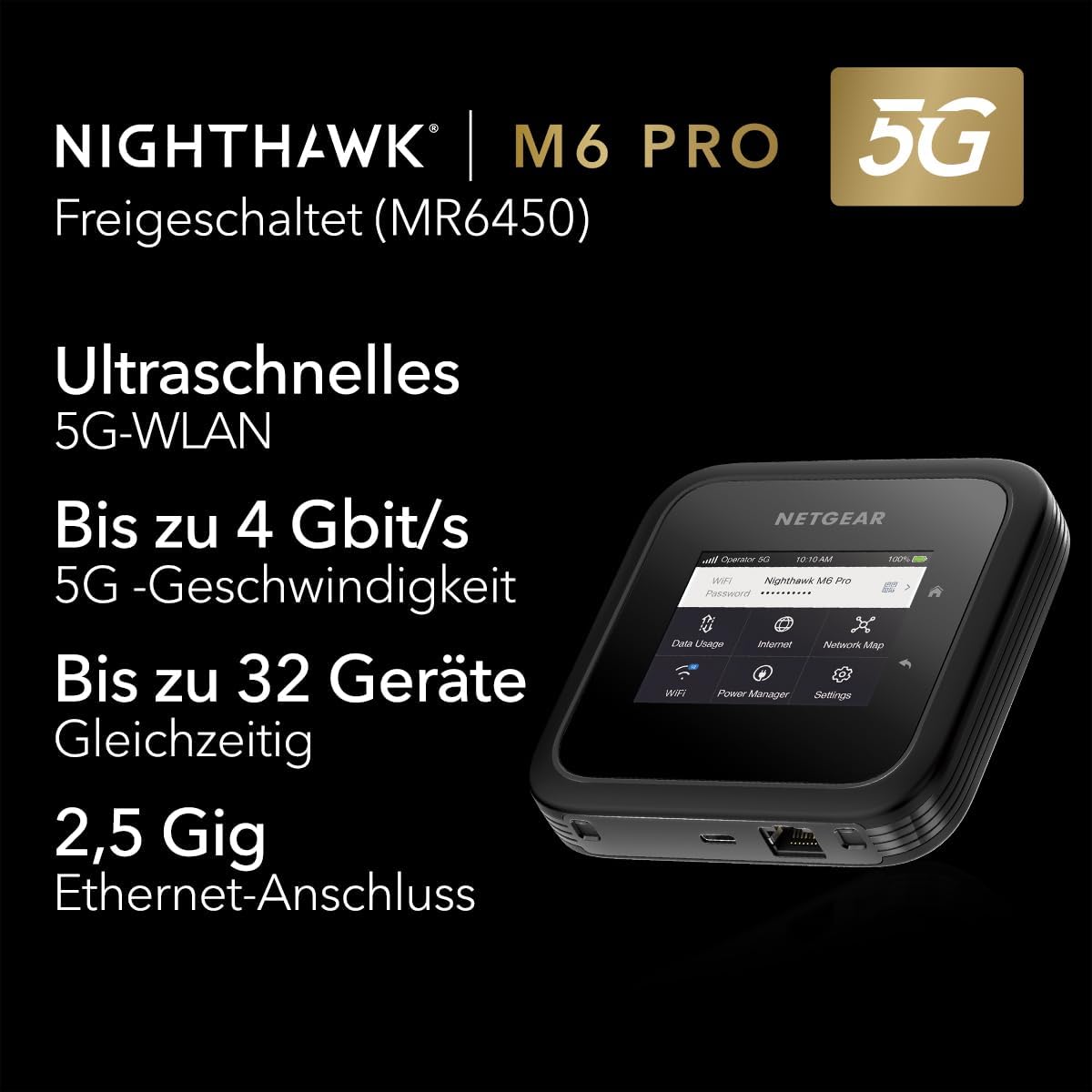 NETGEAR Nighthawk M6 Pro (MR6450) | 5G Router Sim-Karte WiFi 6E | LTE | Modem | Mobiler Hotspot| Ultraschneller, bis zu 4 GBit/s, Verbindung von bis zu 32 Geräten