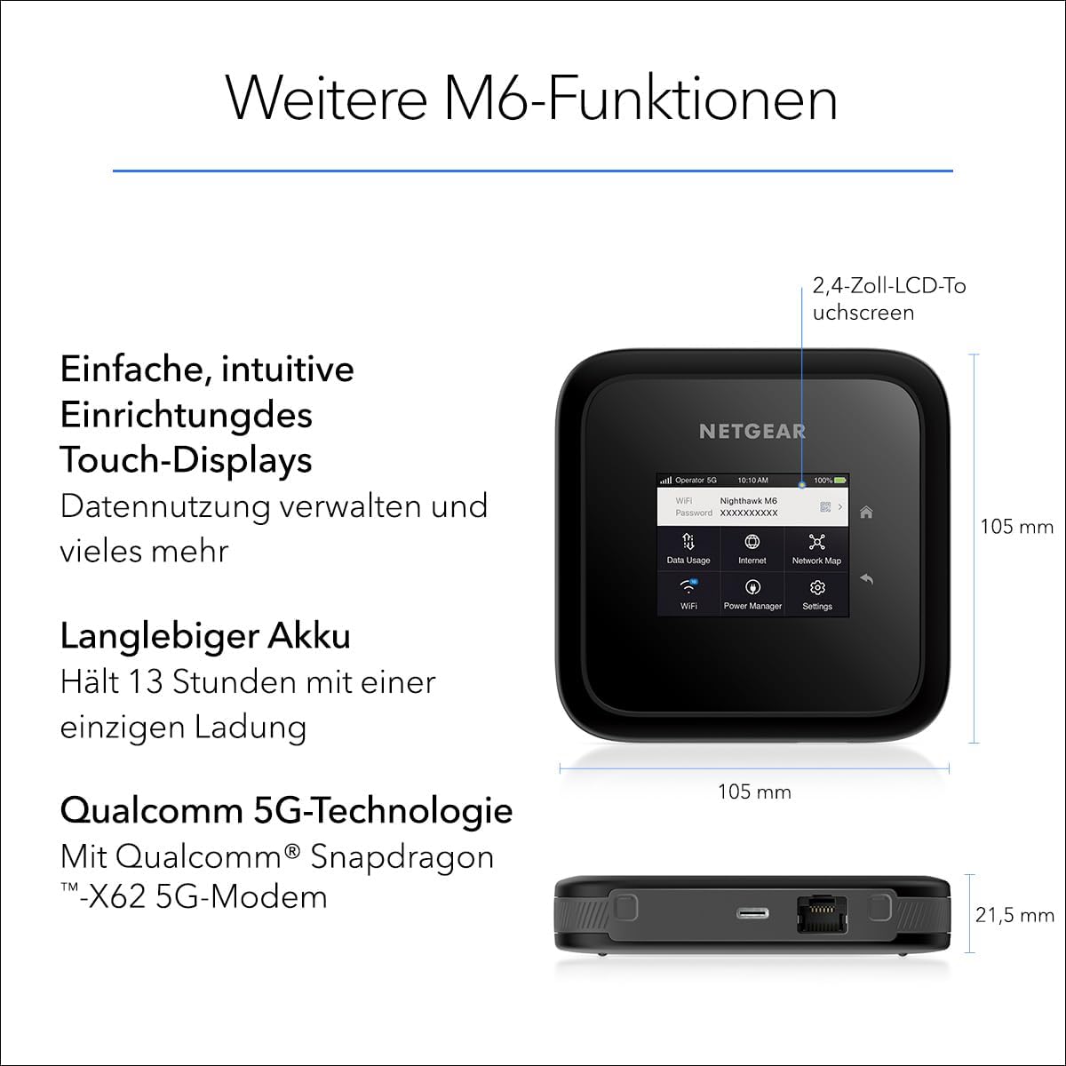 NETGEAR Nighthawk M6 (MR6150), 5G Router Sim-Karte WiFi 6, Tragbarer 5G LTE Modem Router, Mobiler WLAN Sim Karten Router für zu Hause, 4G/5G Hotspot, Ultraschnell, bis zu 2.5 GBit/s