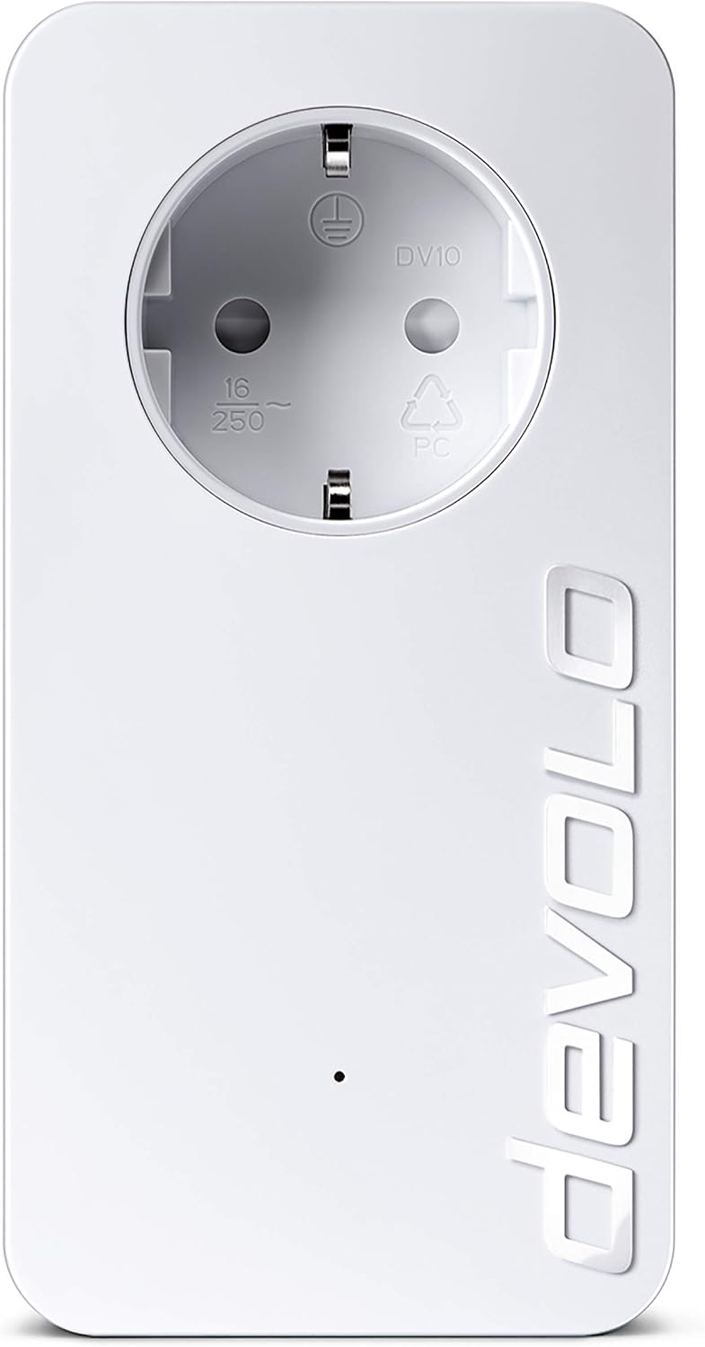 devolo dLAN 1200+ Starter Kit Powerline (1200 Mbit/s Internet über die Steckdose, 1x LAN Port, 1x Powerlan Adapter, integrierte Steckdose, PLC Netzwerkadapter) weiß, Gebraucht - Gut