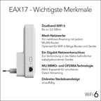 NETGEAR WiFi6 Mesh Repeater (EAX17) Add up to 140 m² and Over 20 Devices with AX3000 Dual Band Wireless Signal Booster and Repeater (max 3.0 Gbps) WPA Security & Smart Roaming