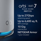 NETGEAR Orbi 970 Series Quad-Band WiFi 7 Mesh Netzwerksystem (RBE972S), Router + 1 Satelliten-Extender, Sicherheitsfunktionen, bis zu 27 Gbit/s, deckt bis zu 200 Geräte, 10-Gig-Internet-Port