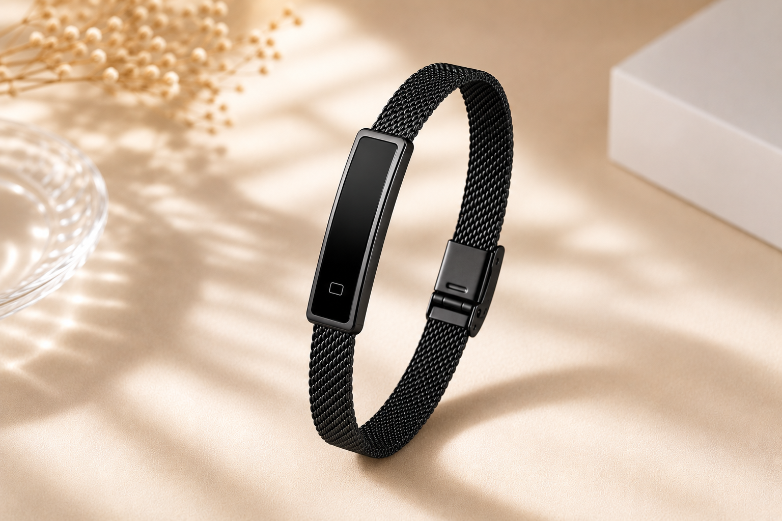 Smart Armband Fitness Tracker LED Display Edelstahl Damen Schwarz