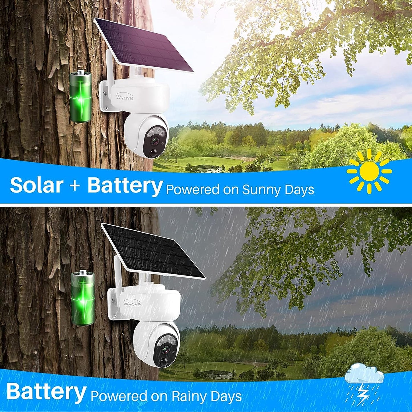 Lykus Solarbatteriebetriebene WLAN-Überwachungskamera für den Außenbereich, kabellose Wyave-Schwenk-Neige-Überwachungskamera mit/PIR-Sensor,  Spotlight-Nachtsicht