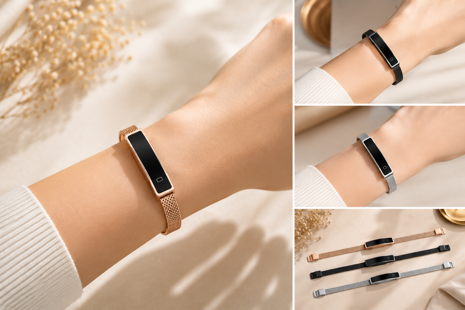 Smart Armband Fitness Tracker LED Display Edelstahl Damen Silber