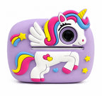 Kinder Sofortbildkamera mit Einhorn Motiv I Digitale Kamera mit Thermodruck, USB-C, 2 Zoll Anzeige, Lila