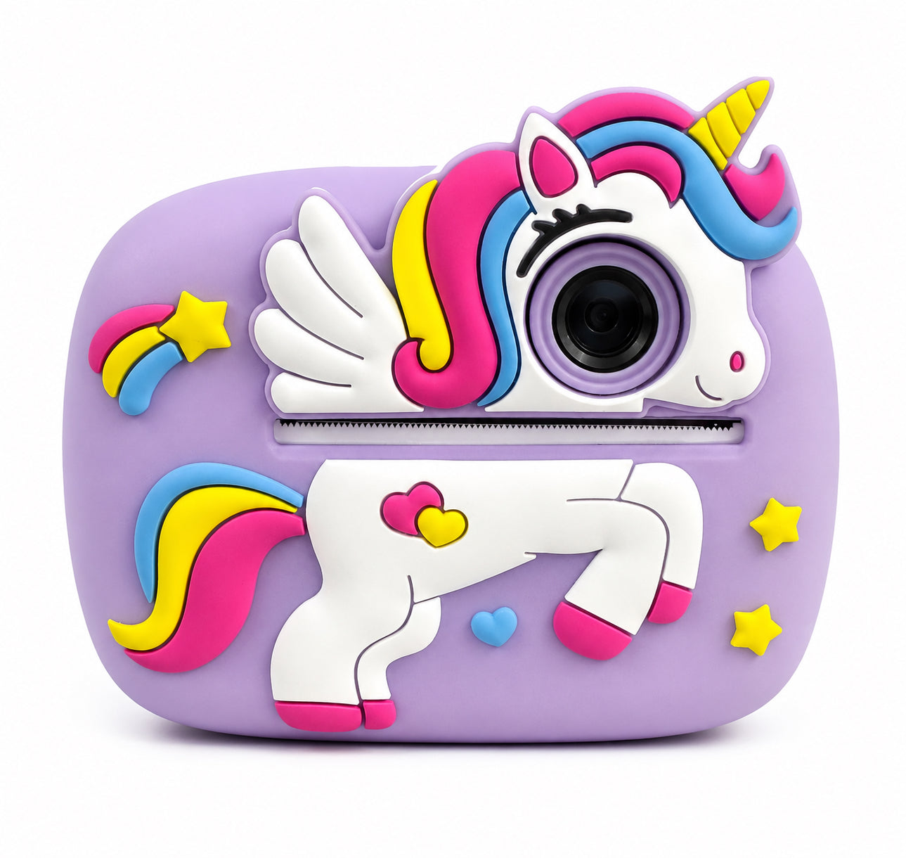 Kinder Sofortbildkamera mit Einhorn Motiv I Digitale Kamera mit Thermodruck, USB-C, 2 Zoll Anzeige, Lila