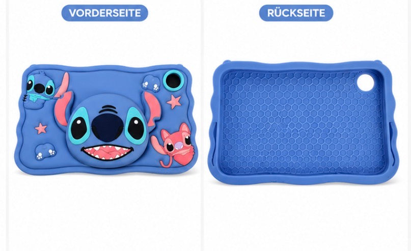 Stitch Tablet Hülle für Samsung Galaxy Tab A9 / A11 – Kinder Silikon Schutzhülle mit 3D Pop-Up Design, Trageband, Stoßschutz, Standfunktion, Weiche Schutzhülle