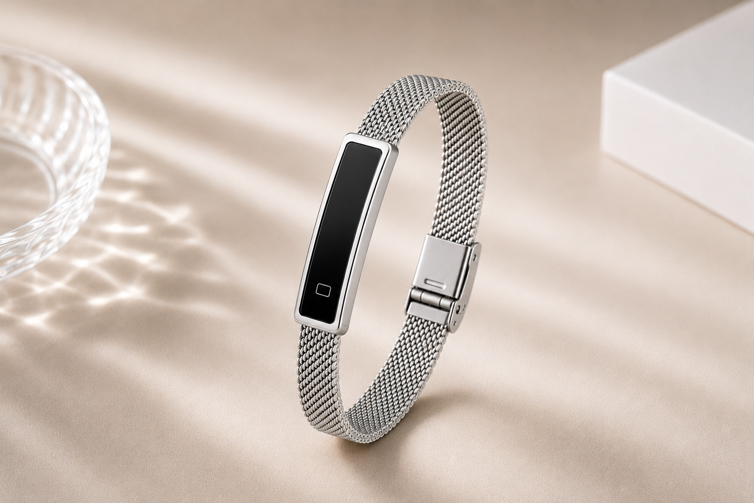 Smart Armband Fitness Tracker LED Display Edelstahl Damen Silber