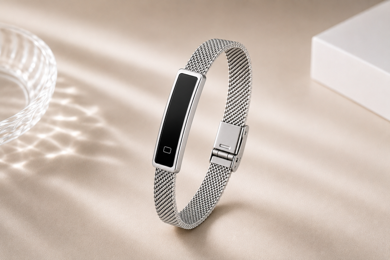Smart Armband Fitness Tracker LED Display Edelstahl Damen Silber