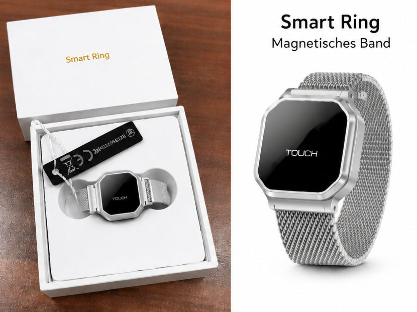 Smart Ring mit Touch-Display | Magnetisches Metallring | QWatch Pro | Silber