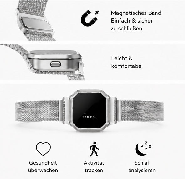 Smart Ring mit Touch-Display | Magnetisches Metallring | QWatch Pro | Silber