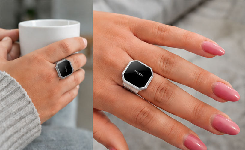 Smart Ring mit Touch-Display | Magnetisches Metallring | QWatch Pro | Silber